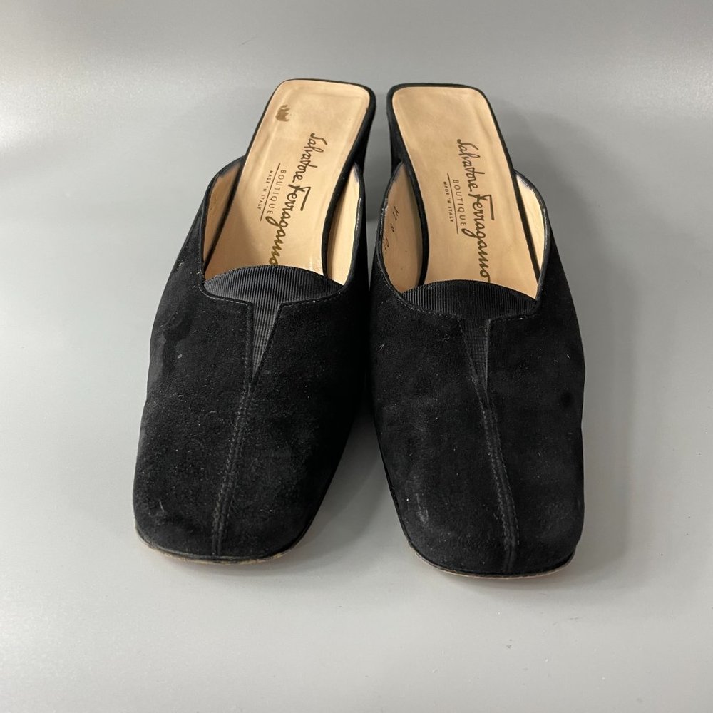 Salvatore Ferragamo Black Suede Mules/Slides, Size 8 AA - Picture 3 of 11